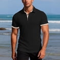 thumbnail image 2 of Yifymode Men's Textured Knit Short Sleeve Polo Shirt, Contrast Collar Regular Fit Everyday Casual Top Black L, 2 of 6