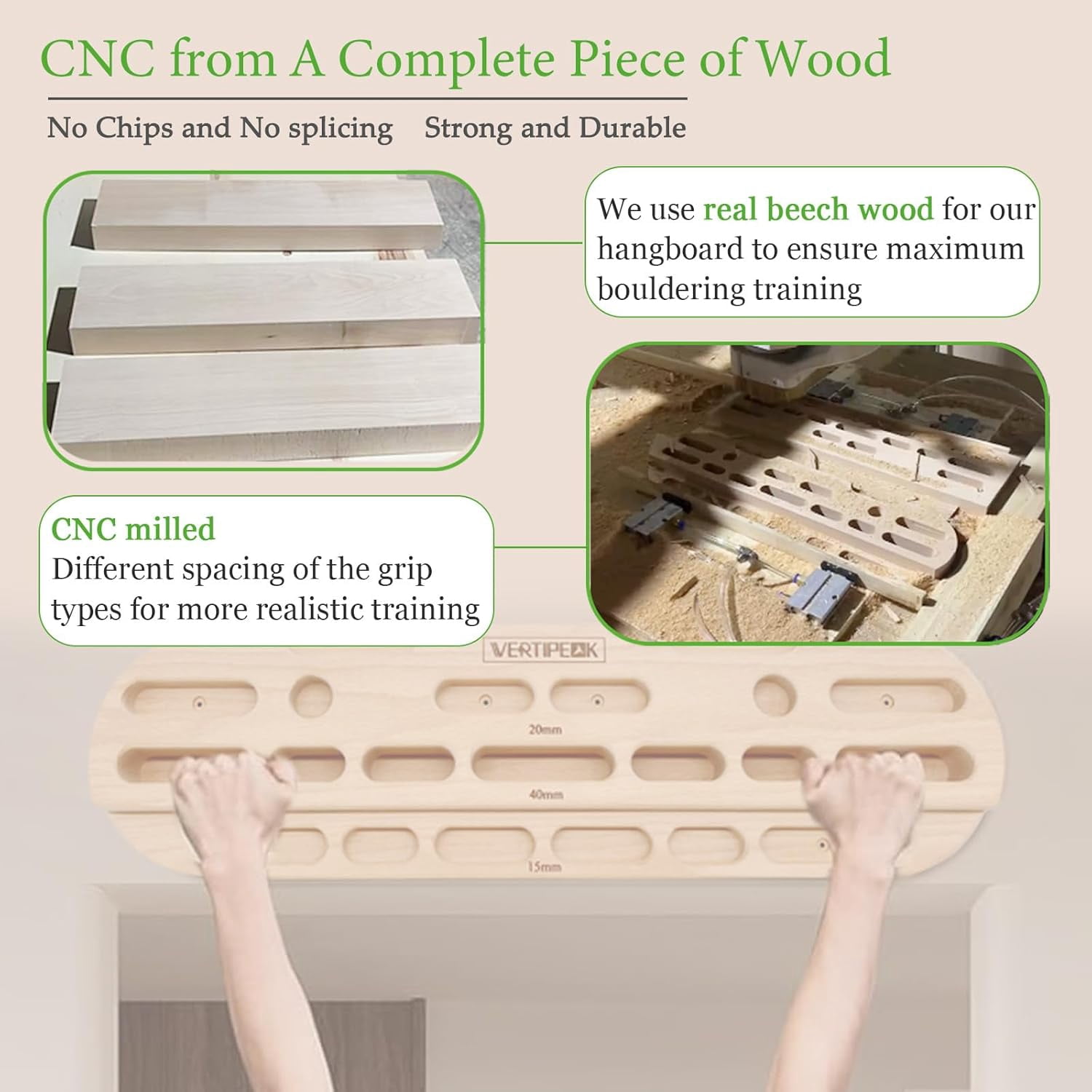 Wooden Hangboard Rock Climbing with Adjustable Spacers for Finger Strength Training