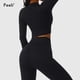 thumbnail image 3 of Traje de Yoga sin costuras, conjunto deportivo, ropa de gimnasio, Fitness, Top corto de manga larga para mujer, mallas de cintura alta, conjunto de entrenamiento acanalado, chándales, 3 of 5