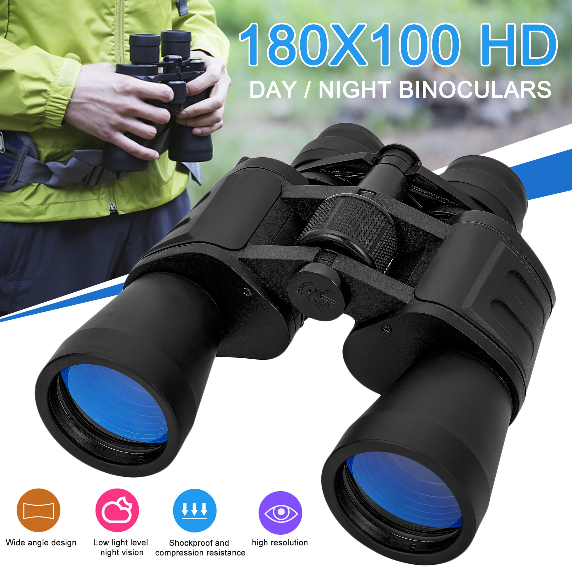 100x180 HD Binoculars Night Vision Telescope BAK4 Prism High Power W/Strap Bag 