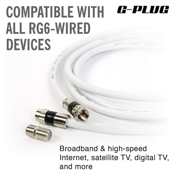 G-PLUG 3FT RG6 Coaxial Cable Connectors Set – High-Speed Internet,  Broadband and Digital TV Aerial, Satellite Cable Extension – Weather-Sealed  Double