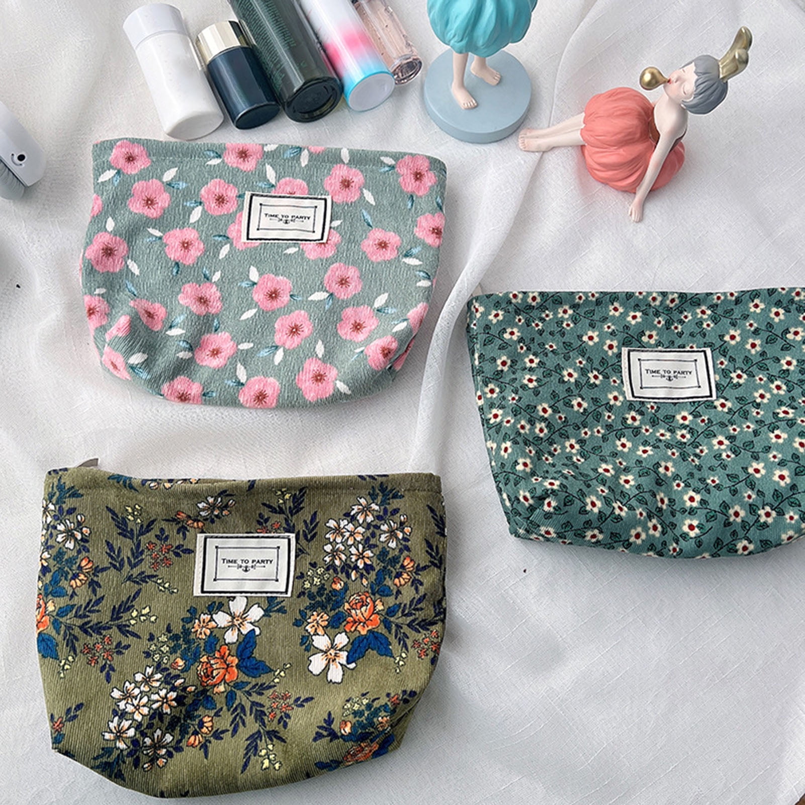 Kawaii Floral Travel Cosmetic Lipstick Coin Purse Storage Bag Women Cute  Makeup Handbags Wallet Organizer Pencil Cases Pouch Bag