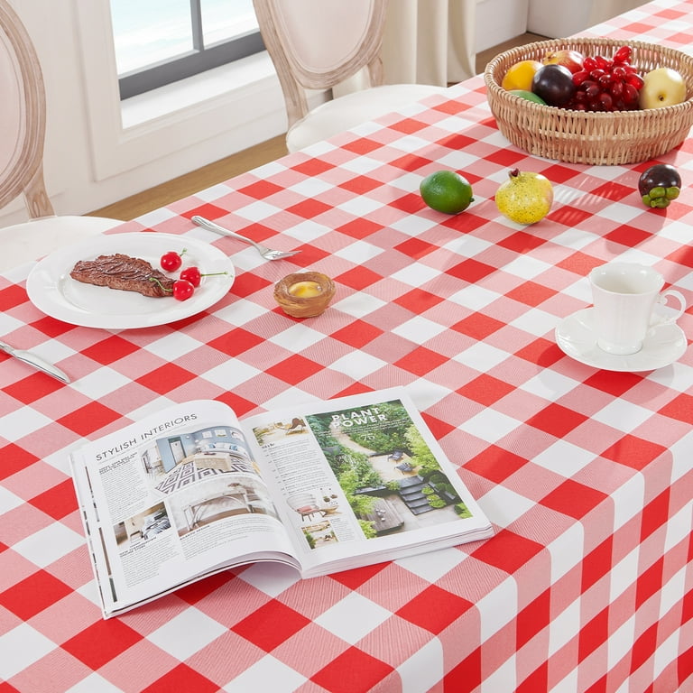 Softalker Gingham Checkered Tablecloth – Waterproof Buffalo Plaid, 60x102 Inch, Stain Resistant Polyester (2 Pack, Black & White)