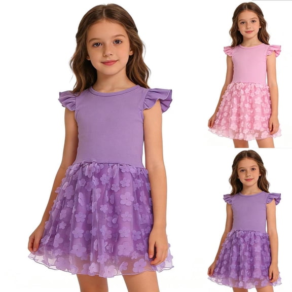 Bxsruta Girls Short Sleeve Tutu Dress Birthday Party Princess Dress for Toddlers and Little Kids