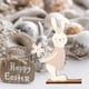 thumbnail image 3 of Adorno de escritorio de madera con forma de conejo de Pascua, regalo exquisito, decoración para el aula y el hogar. Sosteniendo Flor, 3 of 9