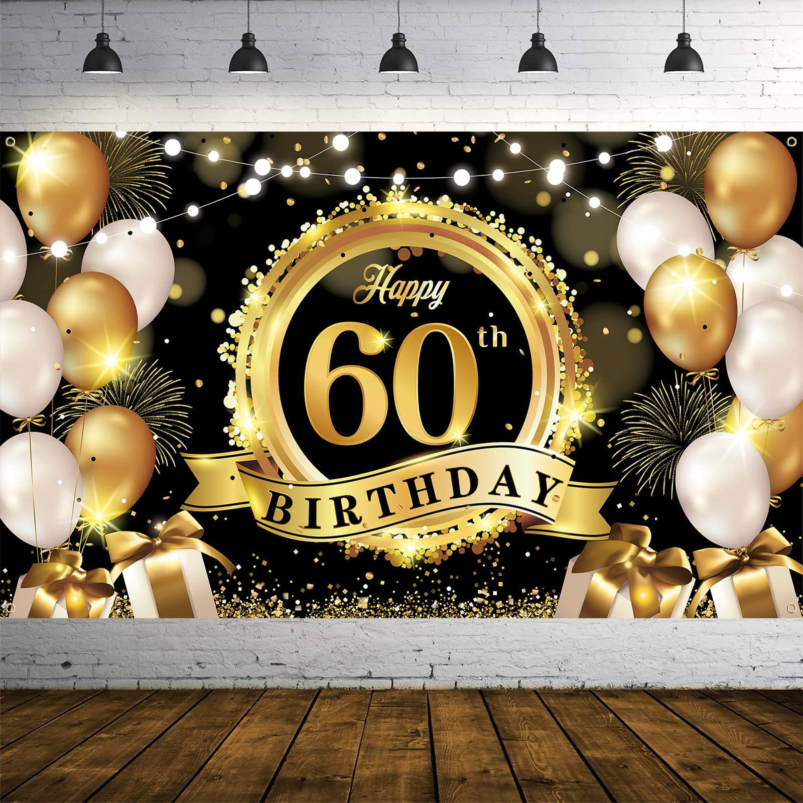 Happy 60th Birthday Decoration Backdrop Banner Black Gold Extra Large ...