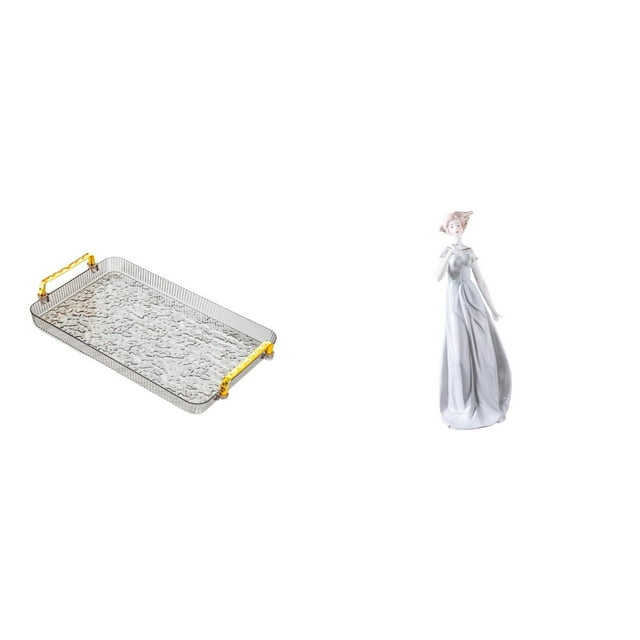 Plato de postre, bandeja de mesa de centro con asa, bandeja para servir, bandeja para guardar joyas, figurita de niña de cerámica, estatua de dama de