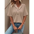 thumbnail image 3 of Jersey Dokotoo Primavera-Verano de punto gofrado con cuello en V, color albaricoque, 3 of 6