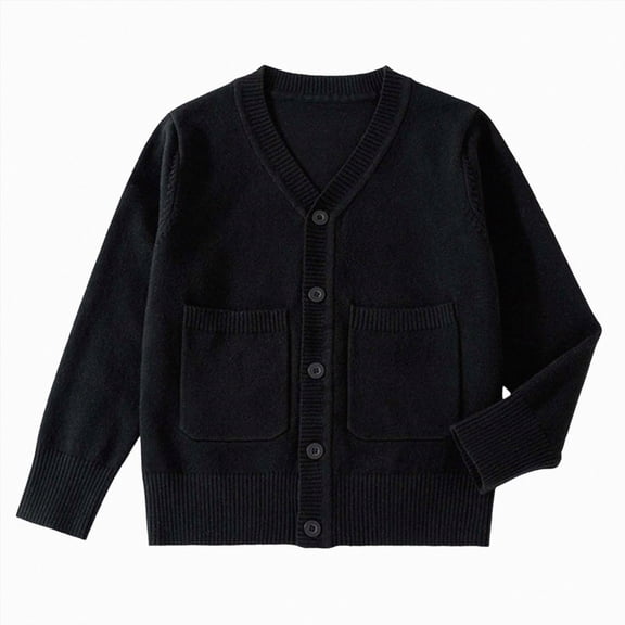 TAmten Girls Cardigan Sweater Long Sleeve School Uniform Knit Cardigan Button Sweater Jacket Outwear Black,5-7 Years