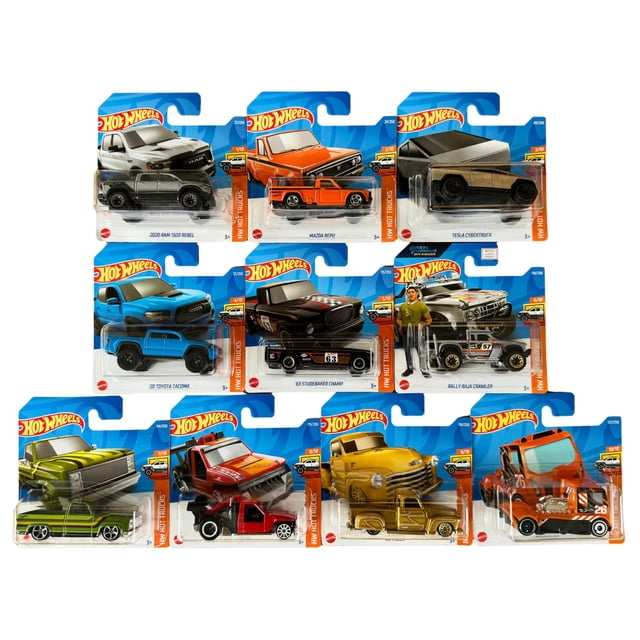 Toy Hot Wheels HW Hot Trucks, paquete de 10 unidades, 1:64, fundidos a presión con pegatinas