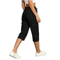 thumbnail image 5 of Costeam Womens Solid Color High Waist Straight Leg Cropped Capris and Shorts with Side Pockets Loose Fit Elastic Waist Dual Style Casual Bottom Pants, 5 of 6