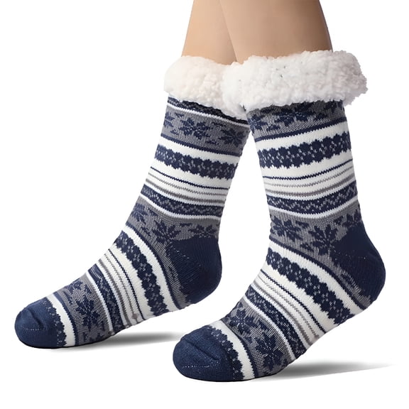 OQRKI 1 Pair Mens Slipper Socks: Fuzzy Socks Cozy Warm House Socks Indoor Thermal Socks, Non Slip Plush Fleece Socks Size 9-12