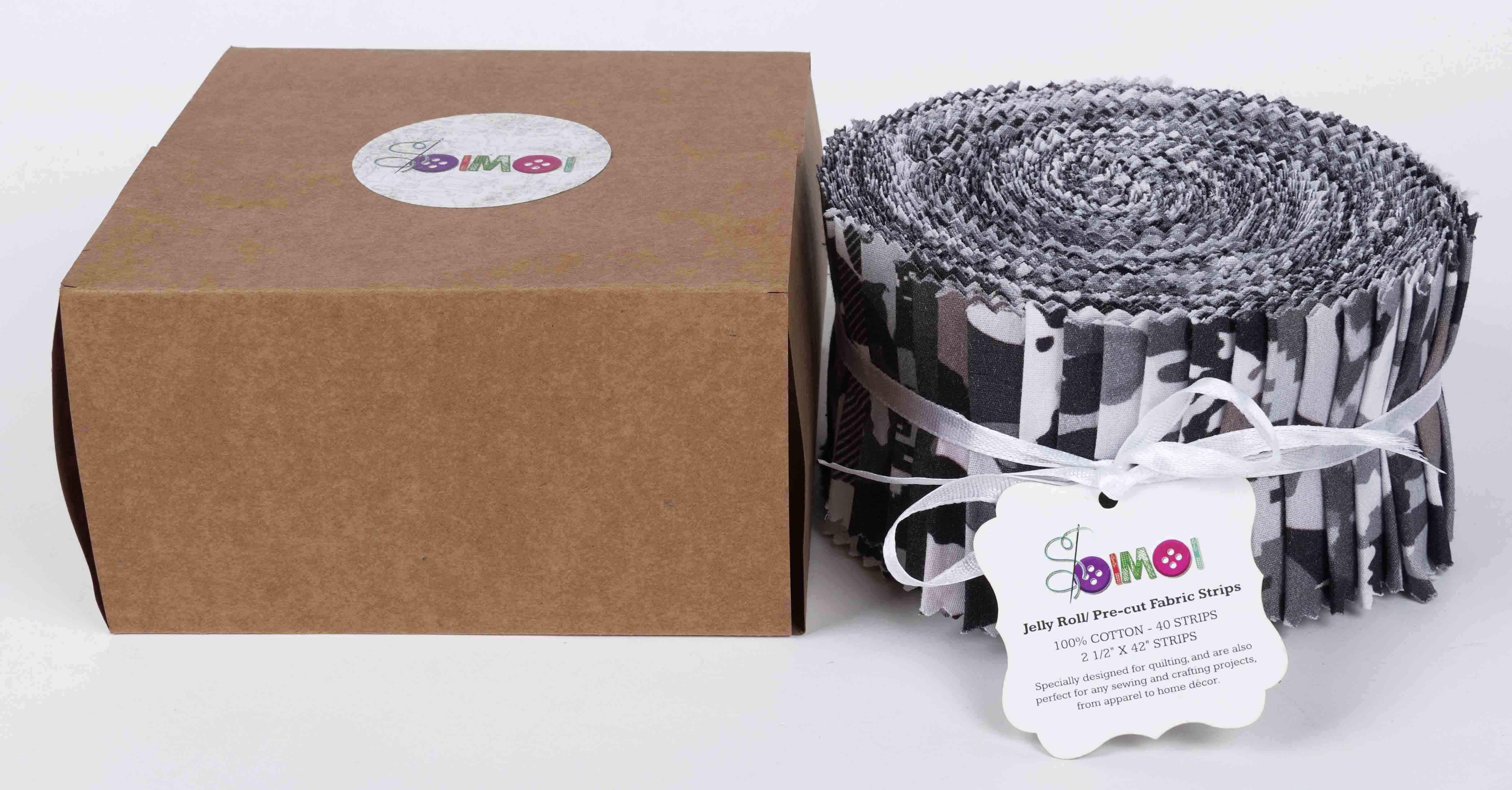 Soimoi 40Pcs Tie Dye Print Cotton Precut Fabrics For Quilting Craft Strips 2.5x42inches Jelly Roll - Black