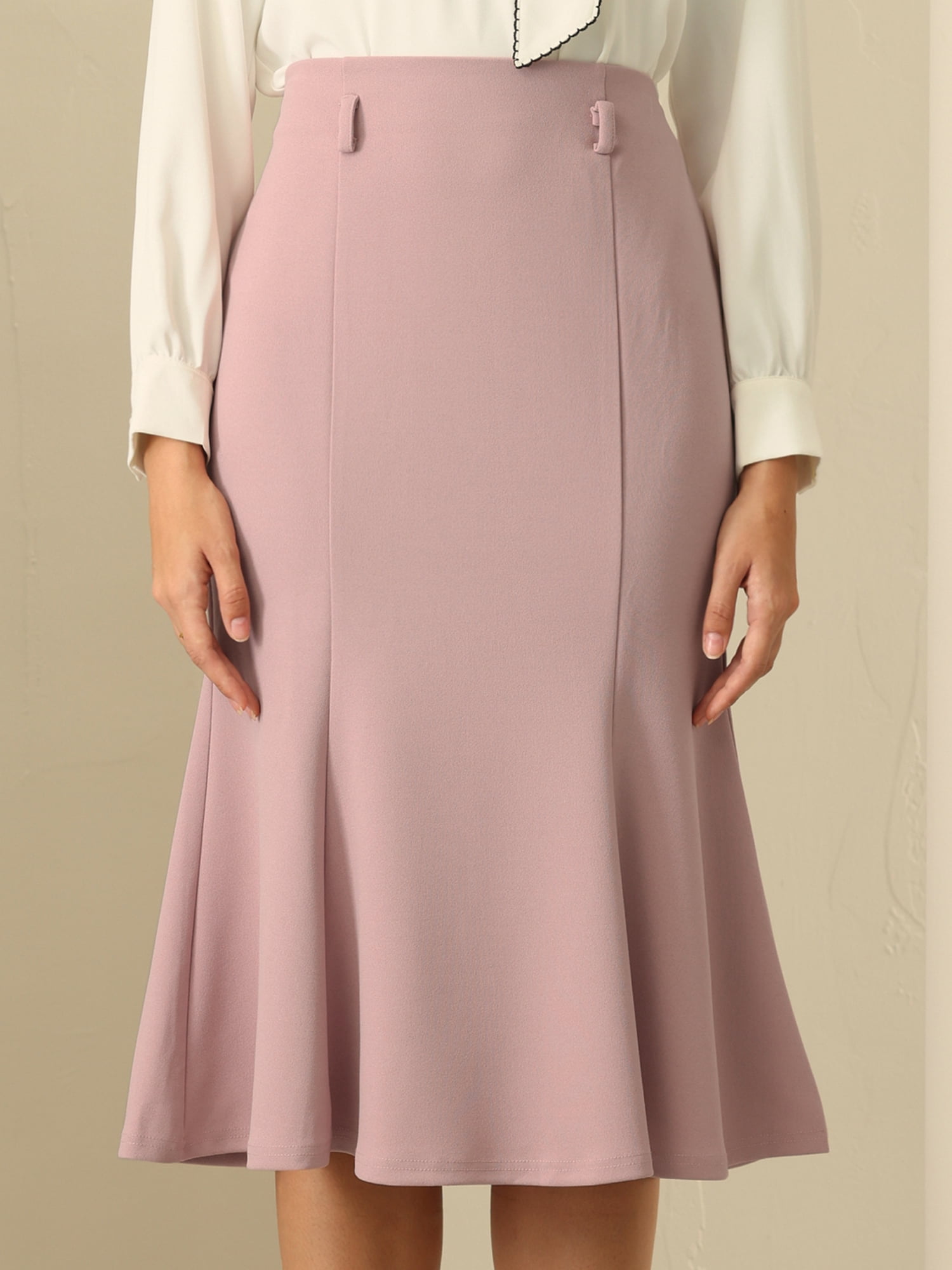 DARING DIVA Women Fishtail High Waist Belted Work Midi Mermaid Skirts 2XL Pink