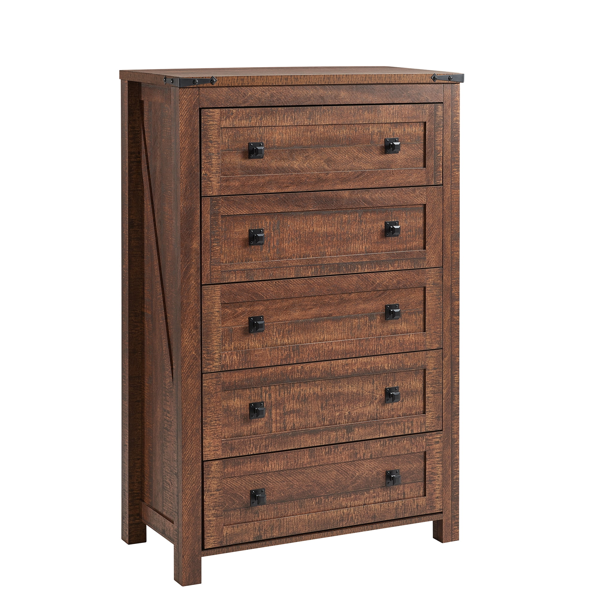 OKD 5 Drawers Dresser Chests for Bedroom Farmhouse, Wood Rustic Tall Chest of Drawers, Brown
