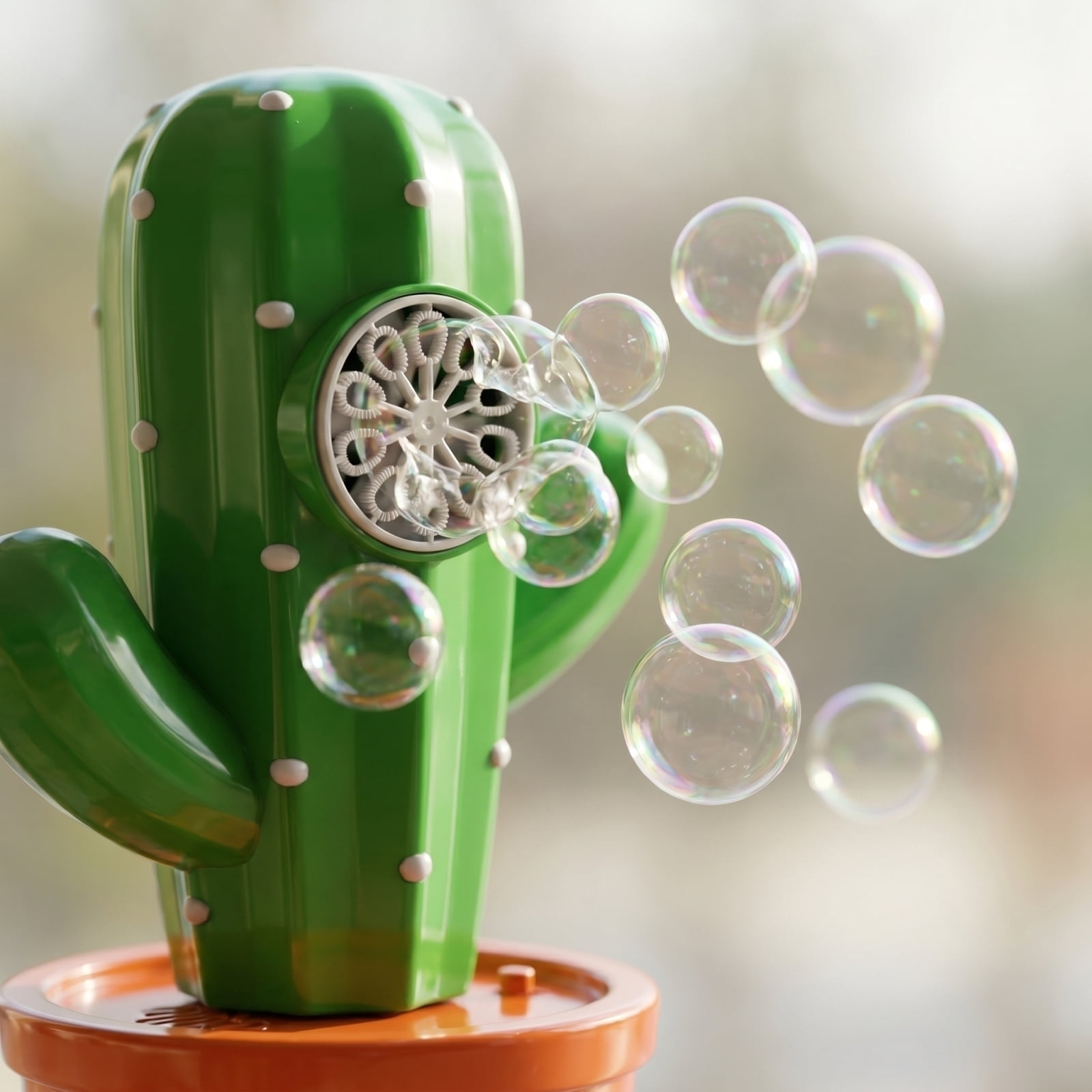 Cactus Shaped Bubble Machine - Rechargeable Electric Bubble Blower with LED Lights & Multi-Hole Output, Indoor & Outdoor Atmosphere Tool
