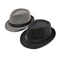 thumbnail image 6 of harmtty Jazz Cap Wide Brim Classic Autumn Winter Stripe Design Fedora Hat for Daily Wear,Coffee, 6 of 8