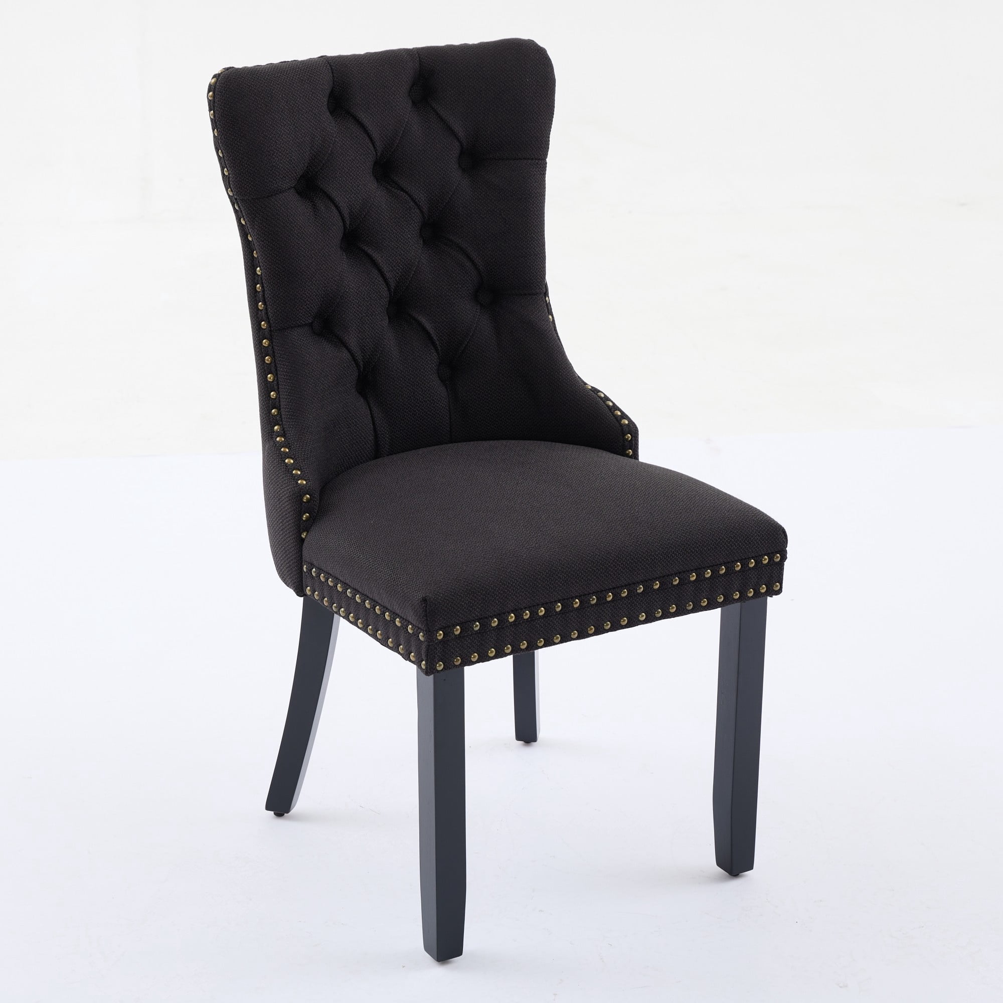 Miniyam Dining Chair Set of 2, High-end Tufted Contemporary Flax Upholstered, Black