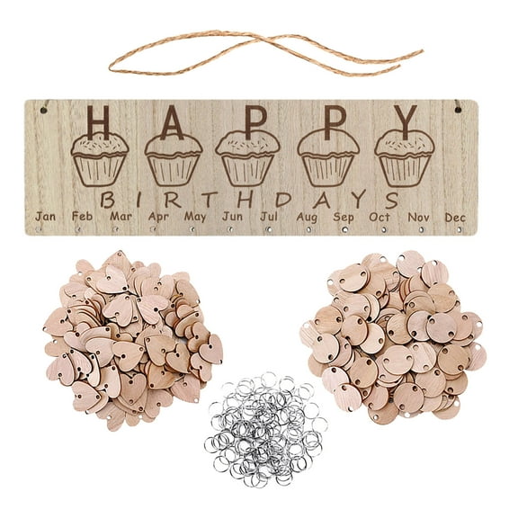 Family Birthday Calendar Wall Hanging DIY Wooden Birthday Board, Birthday Reminder Family Birthday Plaque with Tags (50 Pcs Heart or Disc Shape)