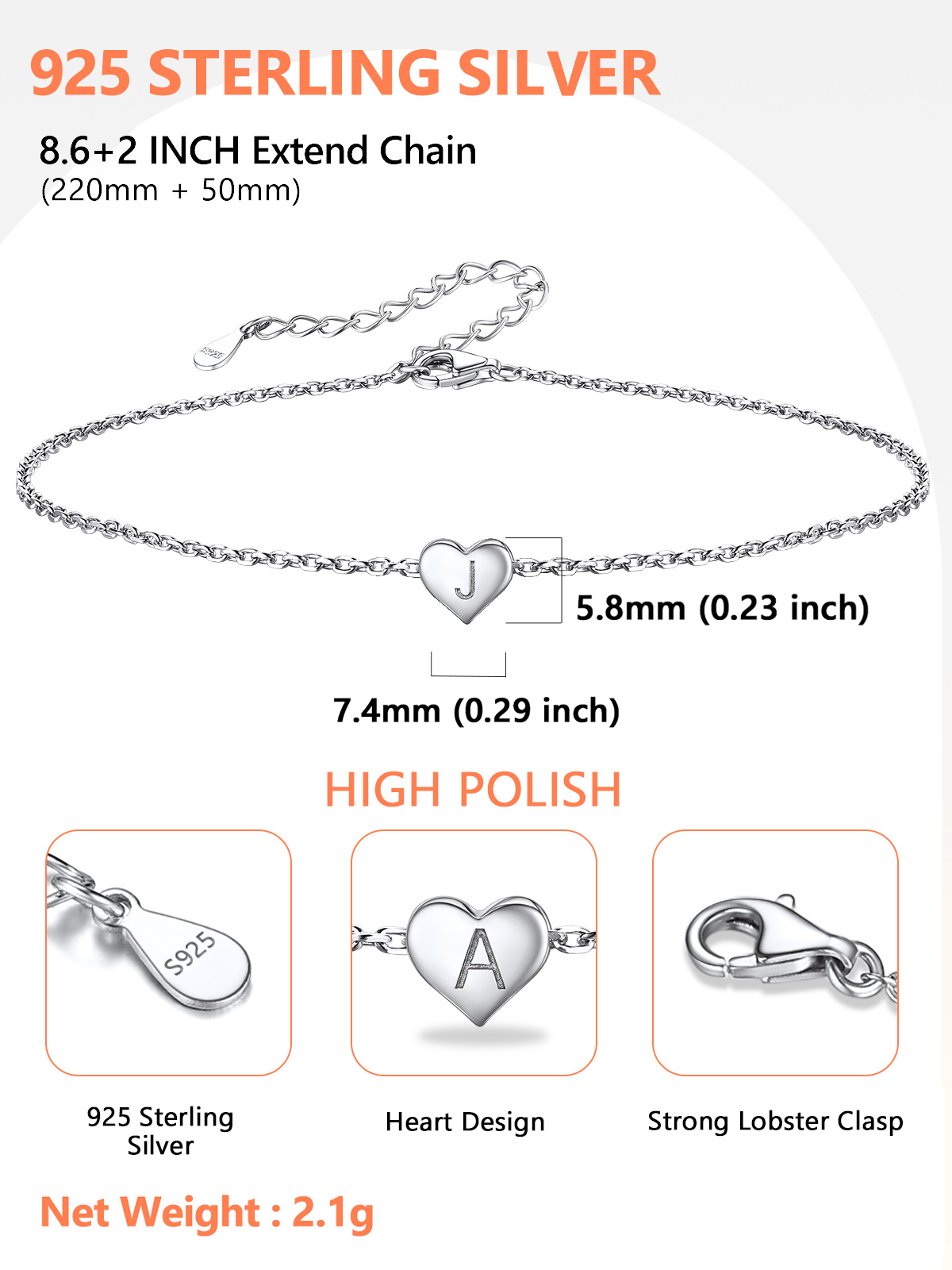 Silvora Initial J Anklet 925 Sterling Silver photo 7