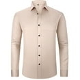 thumbnail image 1 of Camisas Para Hombre Camisa de manga larga de color sólido informal de negocios de moda delgada elástica para hombres (Beige, XL), 1 of 5