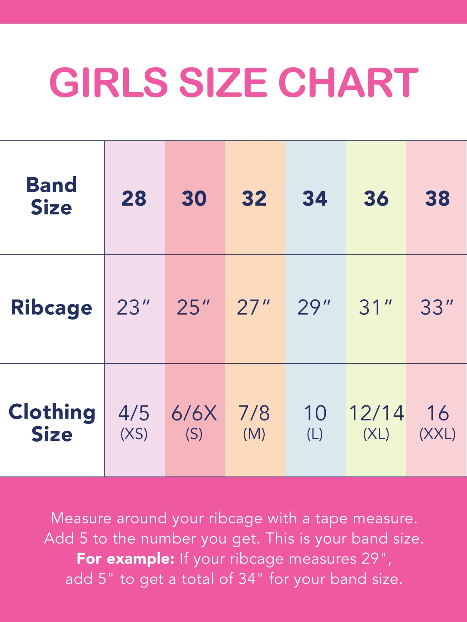 girls bra size