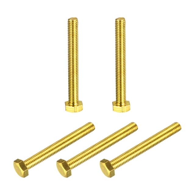 Unique Bargains Brass Hex Bolts, M6x50mm 5 Pack Fully Thread Grade 4.8 Machine Screws