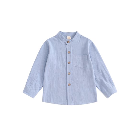 BemeyourBBs Kids Toddler Baby Boy Cotton Linen Dress Shirt Boys Long Sleeve Button Down Shirts Mandarin Collar Henley Shirts With One Pocket