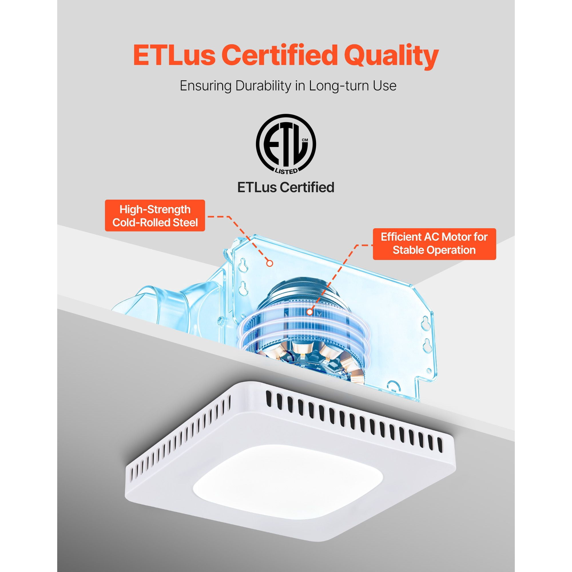 110 CFM Bathroom Exhaust Fan with LED Light, 3 Color Temperature Options, 1.5 Sones Low Noise, AC Motor for Laundry Room Home Ventilation