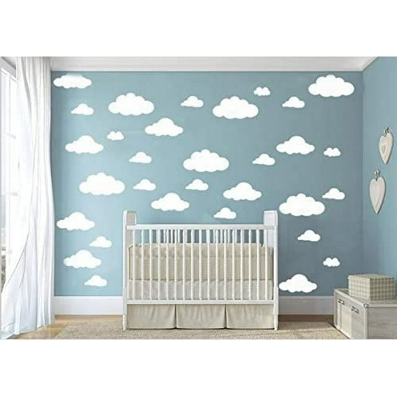 31pcs Big Clouds Vinyl Wall Decals DIY Wall Sticker Removable Wall Art Decor 4-10 inch for Living Room (White)