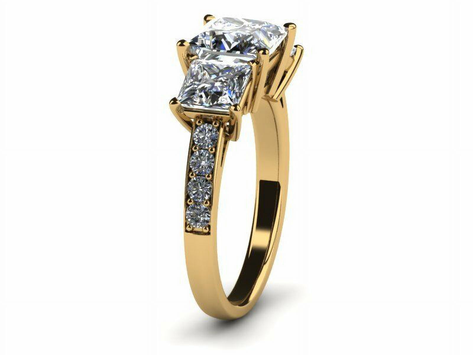 HeartsAndYou 2.1ct Princess Cut Moissanite 3 Stone Style Engagement Ring for Women 18k Yellow Gold over Silver