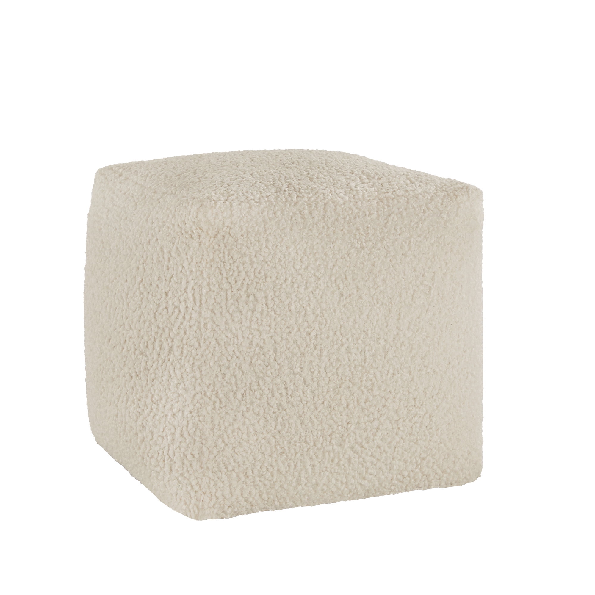 Weston Home Ditmars Modern Boucle Accent Chair with Cube Pouf Footrest, White