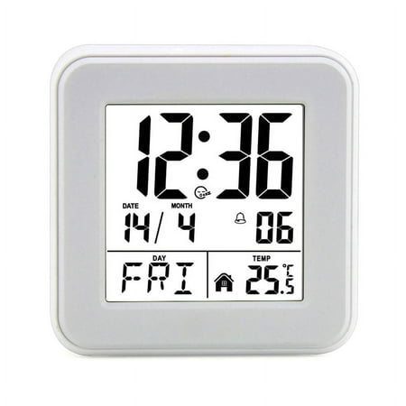 Calendar Alarm Clock,Bedside Voice-Activated Clock with Backlight,Clock for the Elderly with Temperature White