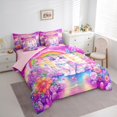 thumbnail image 3 of Manfei Magical Cat Animal Twin Bedding Sets 7-Piece for Teen, Princess Castle Bedding Comforter Set, Rainbow Floral Butterfly Reversible Sheet Sets, Luxury Bedroom Decor, 3 of 7