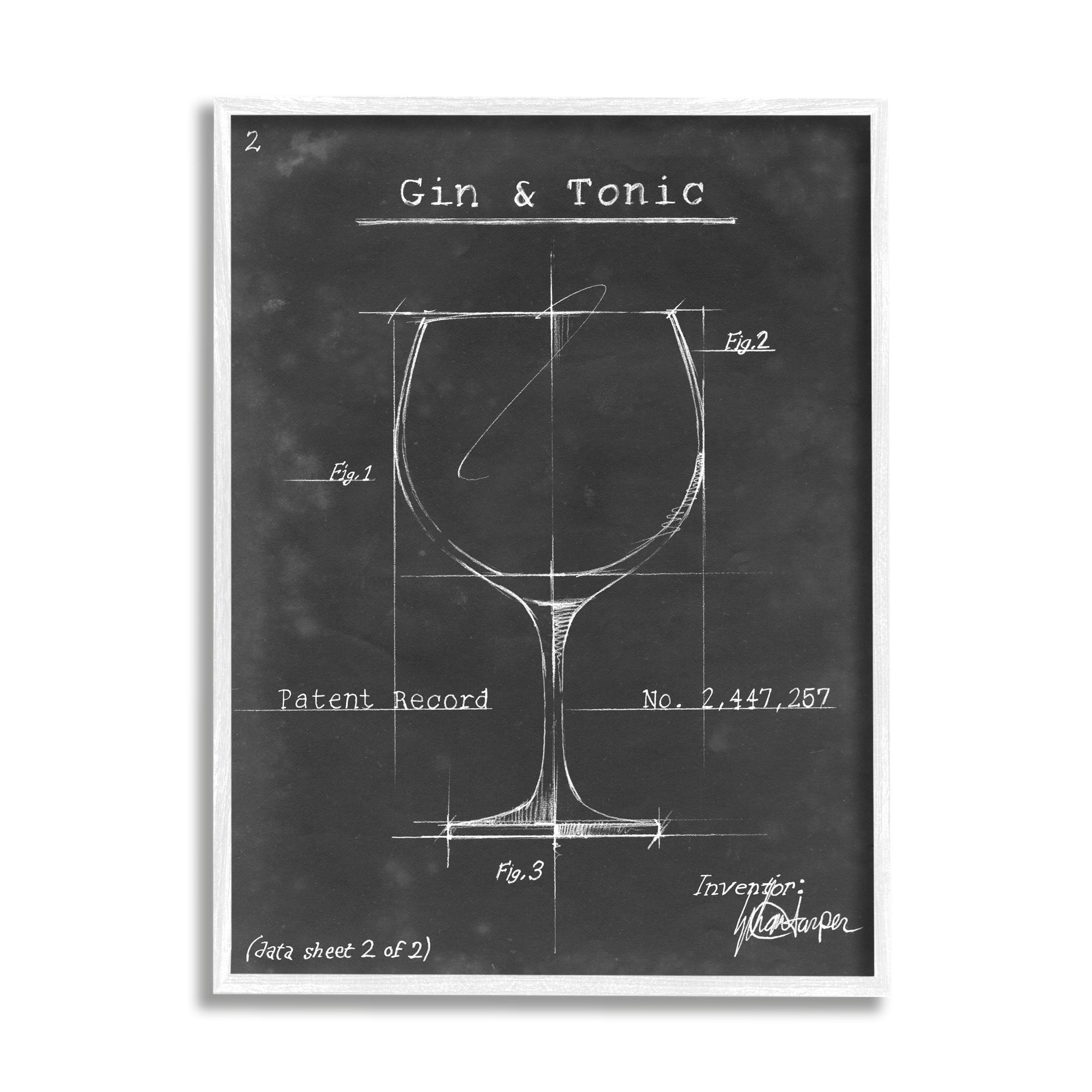 Stupell Industries Gin & Tonic Cocktail Wineglass Blueprint Diagram Design Framed Wall Art, 24 x 30, Design by Ethan Harper