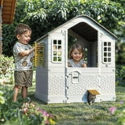 Dolu: Playhouse - White, Green, Yellow - Indoor & Outdoor Toy, Pretend Play, Sliding Shutters, Pet Gate, Waterproof Plastic, Toddler & Kids Ages 2+