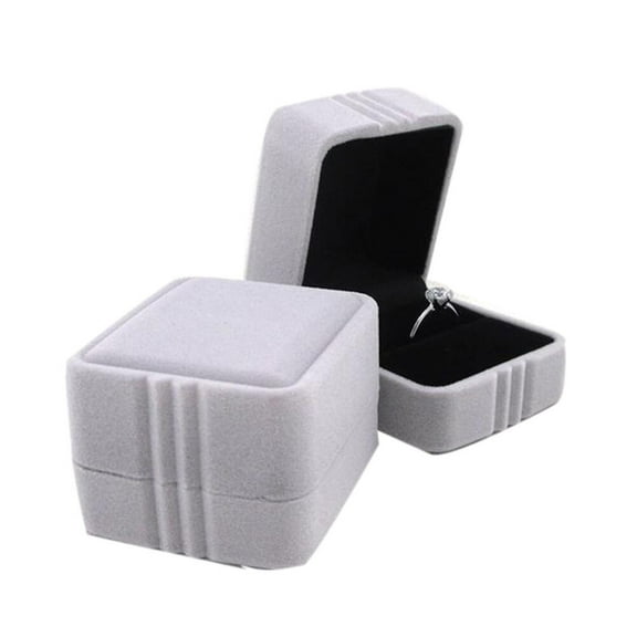 KONTONTY Grey Plastic and Velvet Ring Box for Jewelry Storage and Gift Ideal for Wedding 1.96x1.96x1.54 Inch