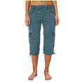 thumbnail image 3 of Summer Cotton And Hemp Cropped Wide Leg Loose Fit High Waisted Capri Cargo Pants for Women Blue Leisure Weekend Multi Pocket Trousers Outdoor Casual Sports Overalls Thin Shorts XL, 3 of 6