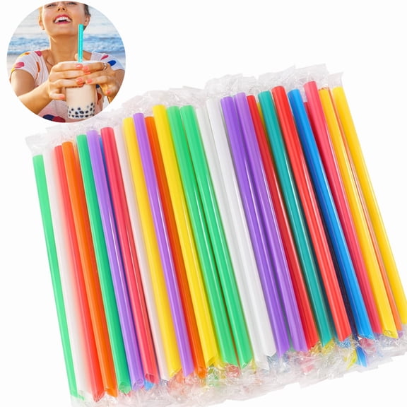 GIXUSIL Individually Wrapped Bubble Tea Straws, 100-Pack of Colorful Large Bore Disposable Plastic Straws for Boba, Smoothies & Shakes, Assorted Colors