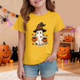 thumbnail image 2 of Qopobobo Halloween Shirt Kids Girl Halloween T-Shirt for Girls Retro Spooky Short Sleeve Tee Size 13-14 Years(Yellow, 13-14 Years), 2 of 5