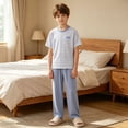 thumbnail image 5 of Cethrio Boys' Pajama Sets Short Sleeve, Knitted 2 Piece Summer Casual Boys' Sleepwear Blue Size 8, 5 of 5