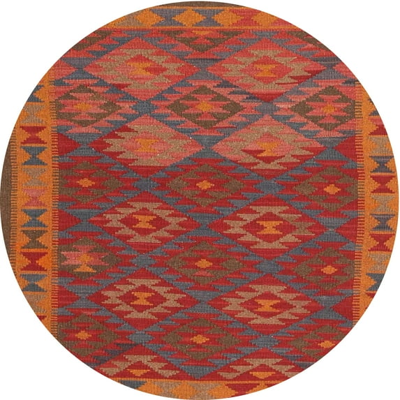Ahgly Company Indoor Round Contemporary Red Oriental Area Rugs, 7' Round
