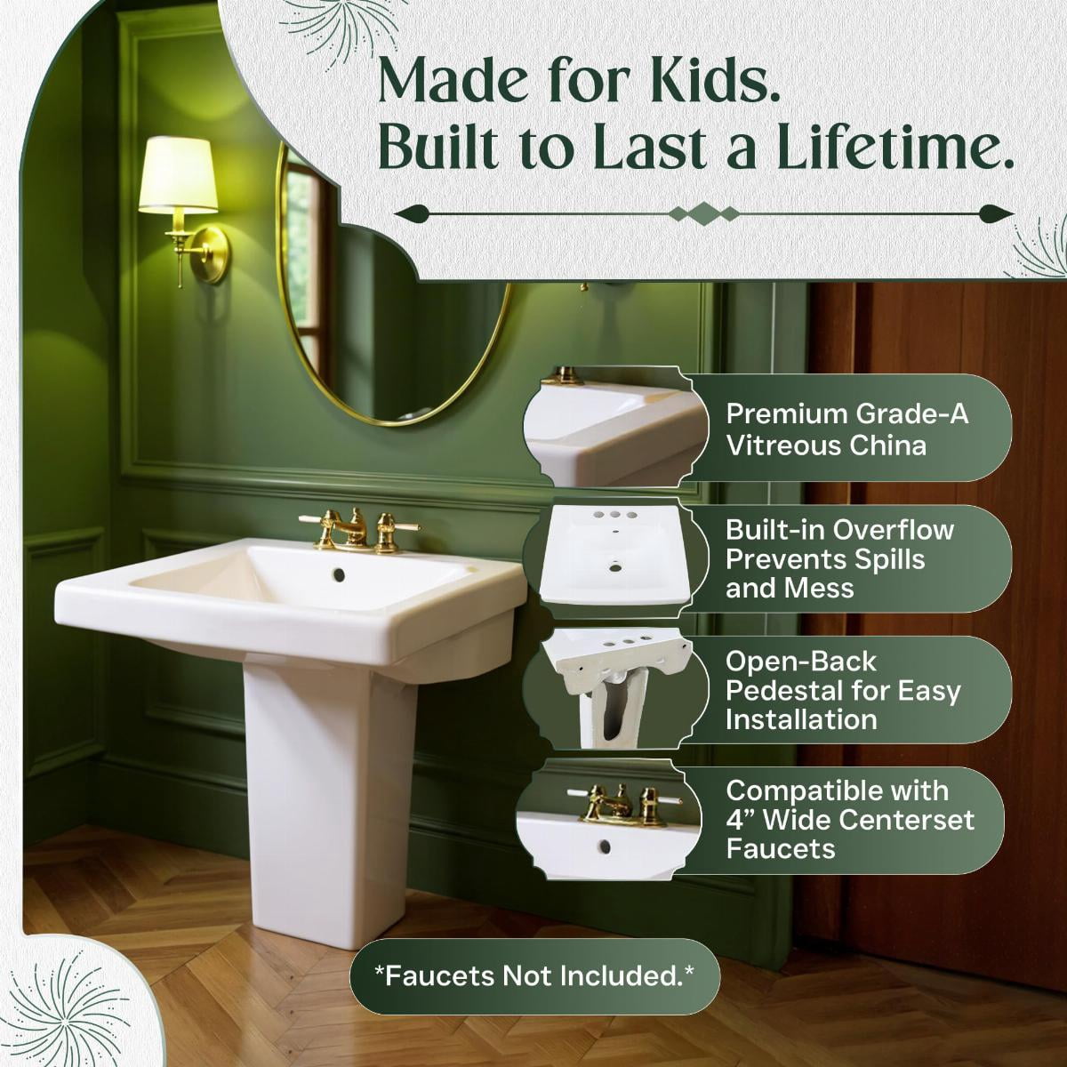 Renovators Supply WeeWash Child Size Pedestal Sinks for Kids Bathrooms 16" W White Porcelain Bathroom Pedestal Sink Pack of 2