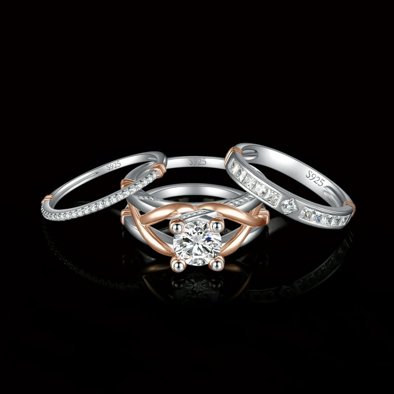 Jewelrypalace Infinity Twisted 1.5ct Cubic Zirconia Engagement Rings for  Women, Criss Cross 14K Rose Gold 925 Sterling Silver Promise Ring Her,3pc 