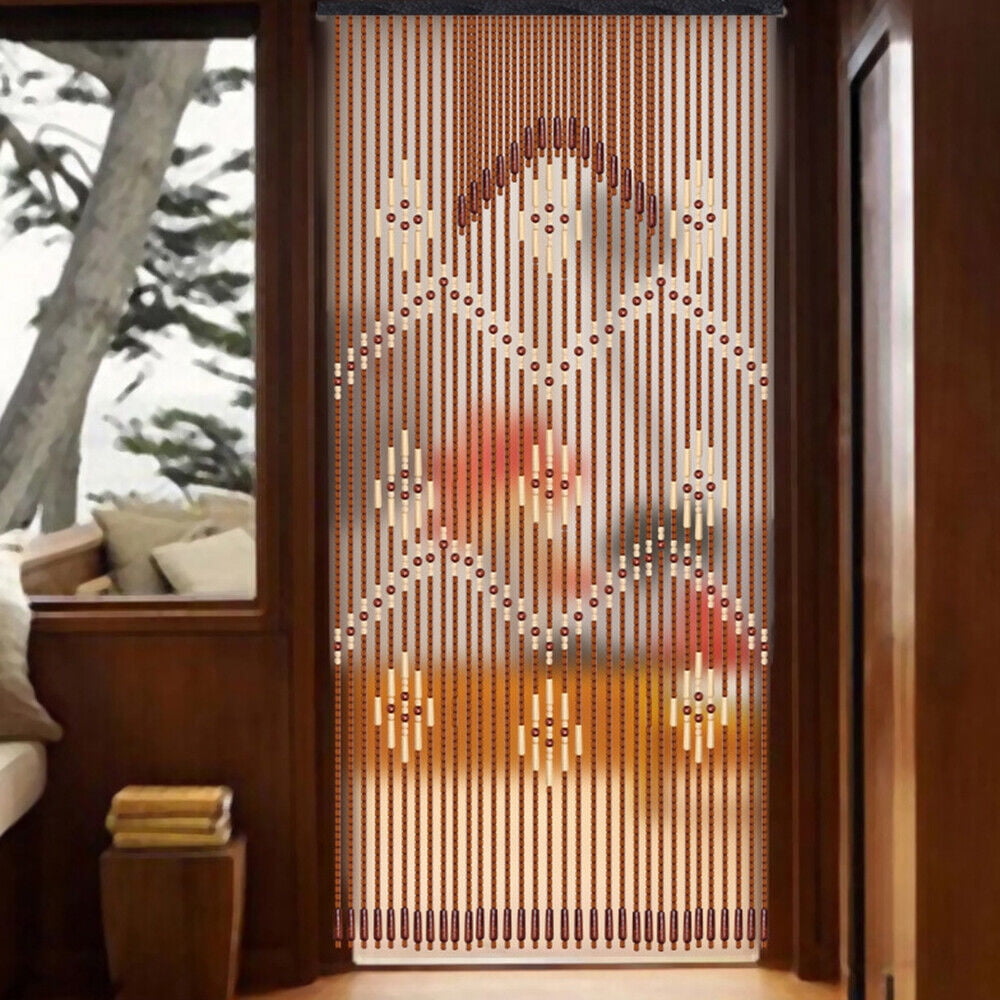 32pcs Handmade Boho Wooden Beaded Curtain Room Divider Curtain Porch Hanging Decor Coffee Color