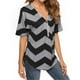 thumbnail image 5 of Camiseta de mujer de manga corta con cremallera, cuello en V, raya, blusa informal, negro, L Sweethay AP001585-07, 5 of 7