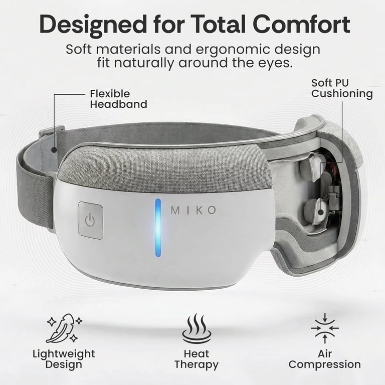 Miko, Eye Massager, Heat, Bluetooth Music, 4 Massage Modes
