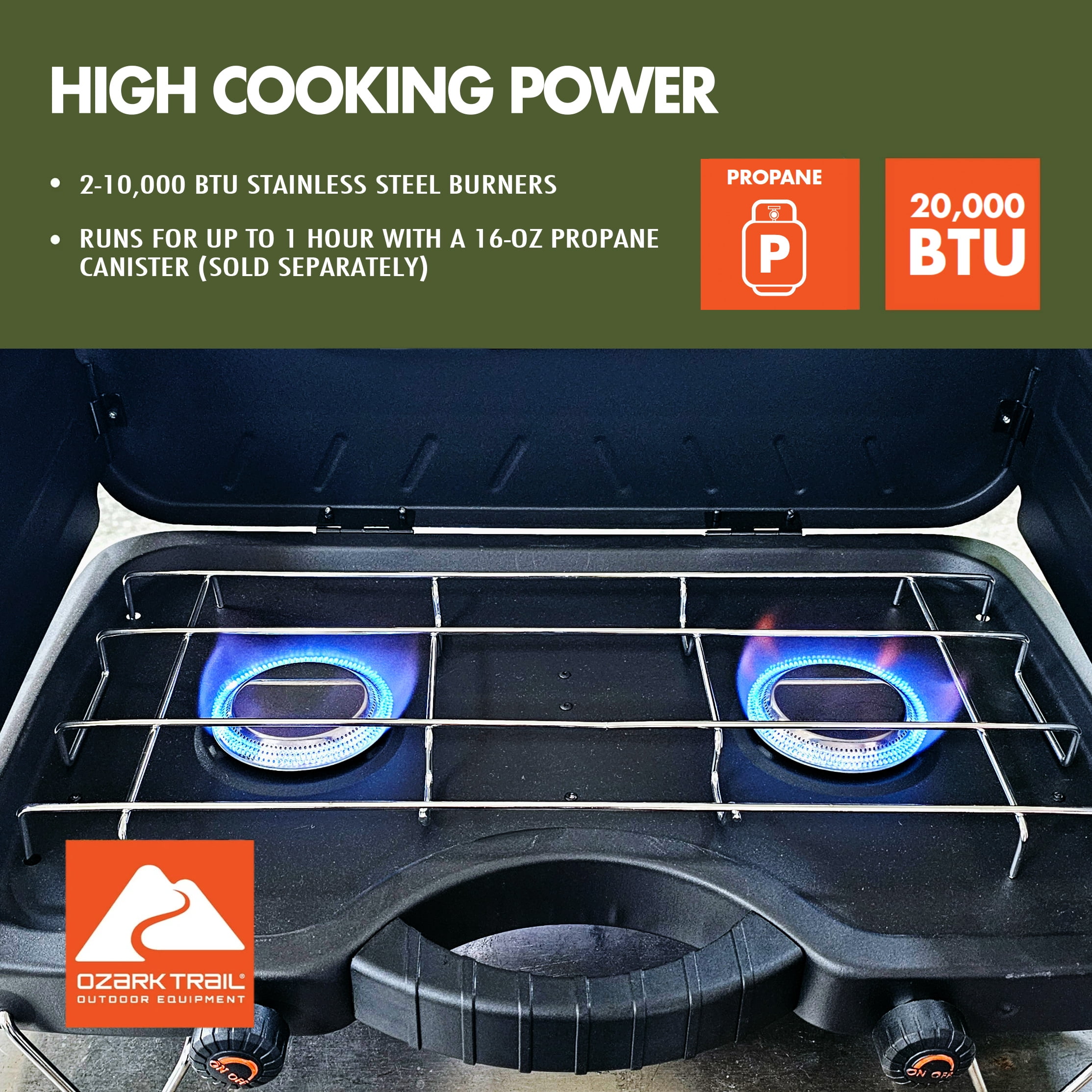 Ozark Trail 2-Burner Propane Gas Camping Stove, Black
