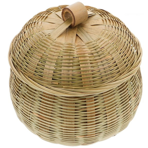 HOOWIFFY Woven Basket With Lid, Fruit Vegetable Storage Basket Foods Keeper Farmhouse Basket For Egg Bread Onion Garlic