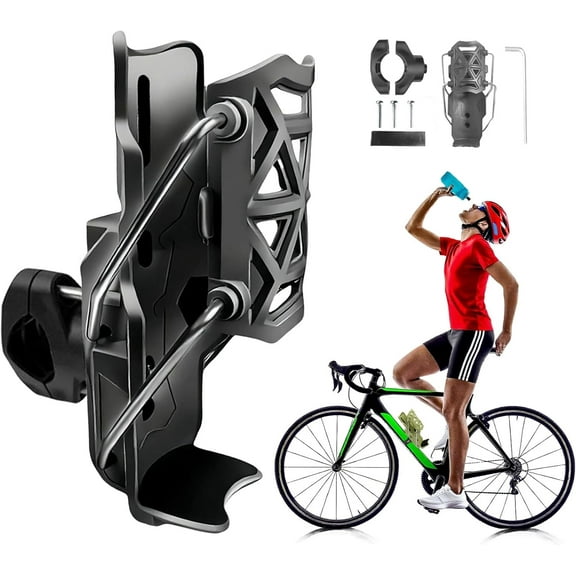 Adaptive Cycling Bottle Holder,Self Adjusting Cup Holder for Motorcycle,Motorcycle Self Adjusting Cup Holder,360 Degree Rotating Motorcycle Bicycle Water Bottle Holder Automatic Clamping (Black)